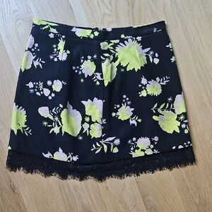 Topshop Black and Yellow Floral Mini Skirt